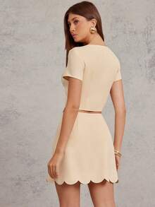 L'Amorae 扇贝下摆奶油黄色迷你裙 - 黃色 - 查看 5