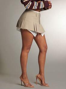 Denimoi Minifalda micro con volantes de aspecto de camisa, faldas sexys y de moda - Caqui - Ver 4