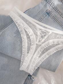 PetitDoll Heart Mesh Lace Up Back Sexy Panty Bridallingerie - White - View 3