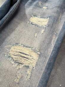 ROMWE MEN Street Life Jeans de pierna ancha y ajuste holgado con gráfico de ángel de bolsillo para hombres - Azul - Ver 4