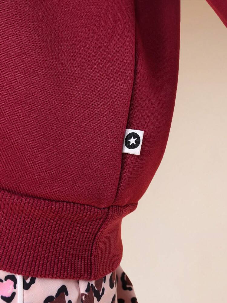 Burgundy Hooded Sweatshirt With Graphic Print