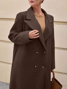 EURMUSE Women's H-Line Long Lapel Woolen Overcoat, Winter - Brown - View 8