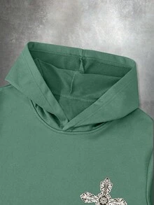 Manfinity Roghcode Cross Angel Wings Men's Autumn/Winter Hoodie And Flared Pants 2 Pieces Set - Green - View 5