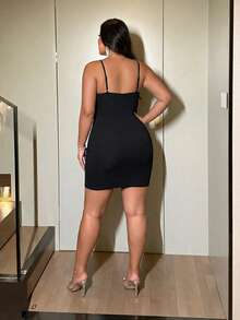 NU&NOW 大码女士性感派对连衣裙，闪亮亮片网纱透视吊带紧身迷你连衣裙，春夏款 - 黑色 - 查看 5