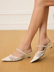 CUCCOO HITCHD Mules à talon haut élégantes avec décoration de faux perles et bout pointu pour femmes - Blanc - Voir 6