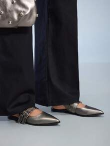 CUCCOO GRLICON Bailarinas de punta fina y versátiles para mujer - Gris Oscuro - Ver 3