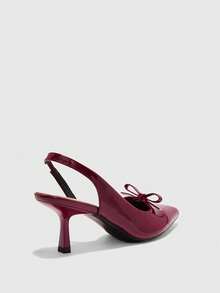 CUCCOO BIZCHIC Women's Pointed Toe Bow Decor Everyday Versatile Fashion High Heels Valentine's Day - Burgundy - View 4