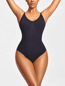 SHAPORA Seamless Low Back Thong Bodysuit Full Body Shaper Bust&Butt Lifter-Tummy Waist Thigh Control - Black - View 3