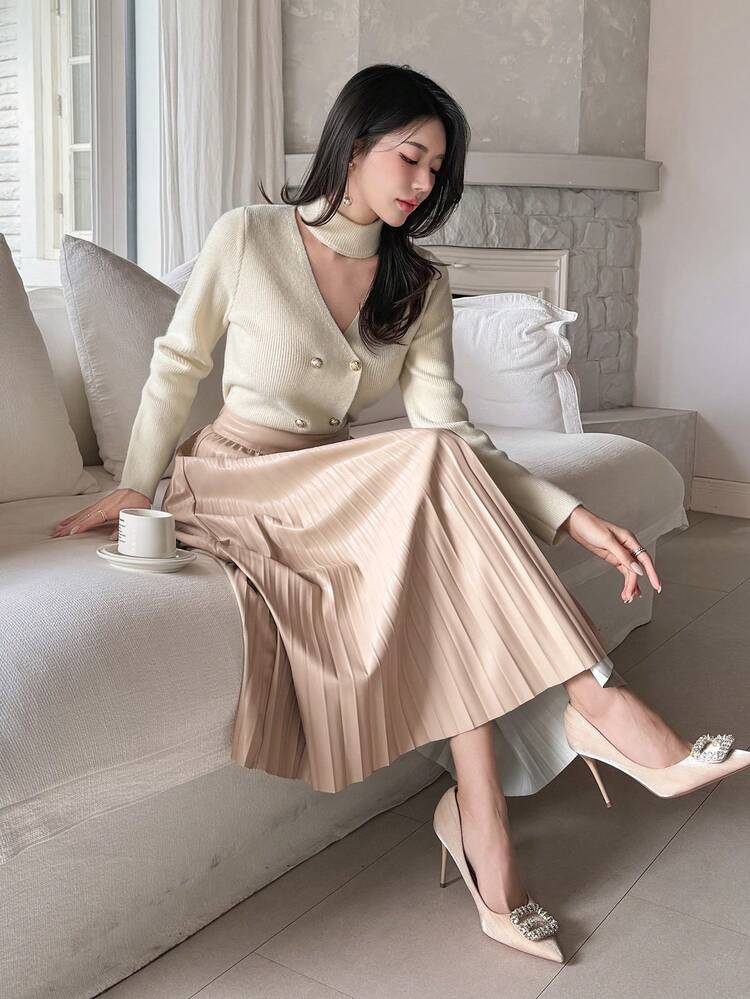 Women's Casual Solid Color Versatile Commute Skirt