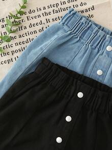 SHEIN 女童喇叭牛仔裤，春秋新品，多色可选，学院风，户外街头风，简约休闲，时尚百搭，两件套，宽松版型，荷叶边腰身，松紧腰带，适合日常、派对、日常穿搭、度假、旅行、上学、通勤、居家等场合，秋季新品系列 - 彩色 - 查看 6