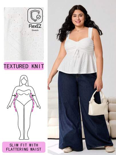 Solflare 2026春夏新款休闲日常穿搭，适合派对、通勤、返校、约会、居家、生日派对等多种场合，无袖针织提花上衣，白色，大码女装