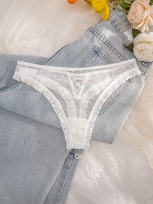 PetitDoll Heart Mesh Lace Up Back Sexy Panty Bridallingerie - White - View 2