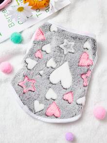 PETSIN 1pc Red And White Heart-Shaped Star Printed Pet Vest Gray Autumn And Winter Thick Flannel Warm Pet Clothes - Grey - View 1