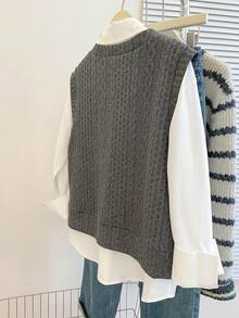 Resyla 大码休闲纯色背心和衬衫两件套