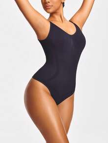 SHAPORA Seamless Low Back Thong Bodysuit Full Body Shaper Bust&Butt Lifter-Tummy Waist Thigh Control - Black - View 9
