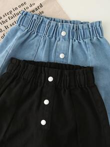 SHEIN 女童喇叭牛仔裤，春秋新品，多色可选，学院风，户外街头风，简约休闲，时尚百搭，两件套，宽松版型，荷叶边腰身，松紧腰带，适合日常、派对、日常穿搭、度假、旅行、上学、通勤、居家等场合，秋季新品系列 - 彩色 - 查看 8