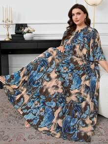 Reflora 大码女式夏季连衣裙，优雅褶皱雪纺连衣裙，半透明长裙，飘逸长裙，优雅女式连衣裙 - 彩色 - 查看 7