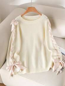 CosyJoli Áo len dệt kim cổ tròn tay rút dây cỡ lớn dành cho nữ, mùa thu/đông - Vàng nhạt - Xem 6