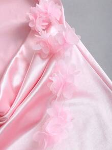 Sweetra 女士秋季复古性感修身蕾丝边缎面派对连衣裙，多层低胸无袖紧身鸡尾酒裙，粉色 - 粉色 - 查看 5