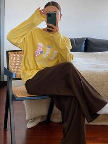 DAZY Set Piyama Wanita Bermotif dan Lembut, Musim Gugur/Dingin - Kuning - View 1