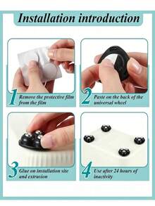 1/4个360°旋转自粘万向轮，超强粘性自粘脚轮套装，适用于垃圾桶、储物箱、家具、迷你家电 - ABS材质，内含钢珠