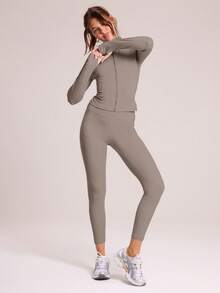 Musera Sport 全拉链长袖高领修身紧身夹克，适合板式网球、网球、匹克球、健身房、秋季普拉提、日常休闲穿着。