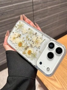 Autumn/Winter Daisy Real Flower Creative New 17Pro Compatible With Apple 16promax Phone Case 16 Elegant Elegant IPhone15pro Fashion Transparent Floral 14pro Shockproof Protective Soft Shell 13 Women - Clear - View 5