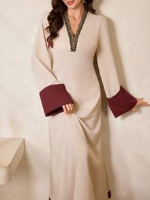 Al Najma Women's Turkish Maxi Dress & Arabic Traditional Abaya Abaya For Women Dubai Abaya Dress Arabic Dress Abayas Dubai Luxury Women Clothing Elegant Kaftan Jalabiya Dress - Purple - View 2