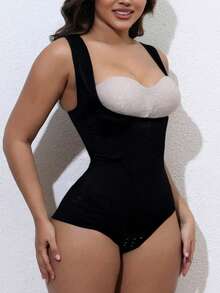 COTOLO Body moldeador de mujer negro con tirantes anchos - disfraz halloween mujer, corset mujer, faja de mujer, faja colombiana para mujer, Halloween Gifts, Halloween Essentials, faja posparto para mujer - Espalda negra con cuello en V - Ver 6