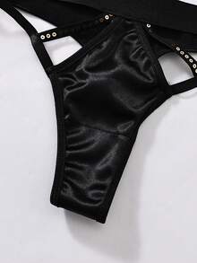 Patchwork Sequin Hollow Out Sexy Lingerie Set, Going Out - Black - View 5
