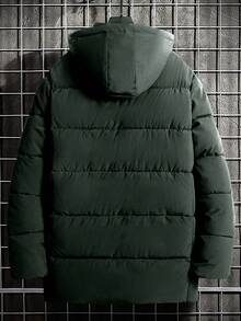 Manfinity Homme Plus Size Men's Hooded Pocket Zip Front Long Sleeve Casual Versatile Padded Coat, Winter Hooded Jacket Men Winter Jacket Men's Outerwear - Army Green - View 2