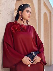 Al Najma Women's Turkish Maxi Dress & Arabic Traditional Abaya Kaftan Jalabiya Dress - Burgundy - View 1