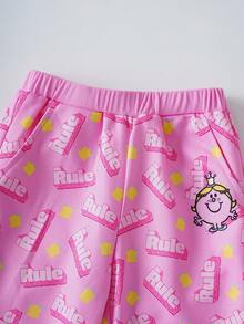 Mr Men Little Miss X SHEIN Young Girl Casual Everyday Commute Funny Cute Cartoon & Letter Graphic Hoodie And Sweatpants Set, Autumn/Spring - Multicolor - View 6