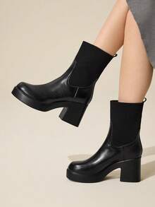 CUCCOO BASICS 女士厚底休闲百搭高跟踝靴 - 黑色 - 查看 1