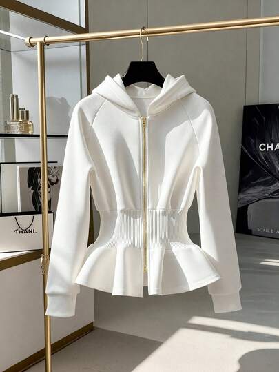 GlowEve CURVE Chaqueta con cremallera de sudadera de talla grande para mujer, con forma de peplum en la cintura