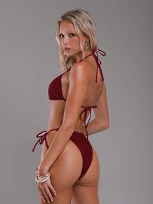 Glamine Ensemble de bikini élégant et sexy pour femmes, en dentelle rétro, avec perles acryliques et liens, pour la plage et les vacances - Multicolore - Voir 2