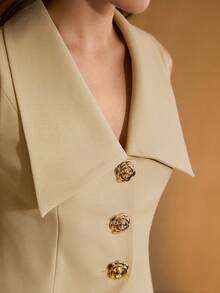 MOTF PREMIUM WOMEN'S METAL DECOR BUTTON TOP AND SKORT 2-PIECE SET - Khaki - View 1