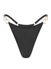 SHEIN Heart Chain Detail Sexy G-String, Rave - Black - View 4