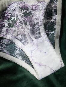 SpicyHot 4pcs Women's Sexy Lingerie Set, Romantic Embroidery Underwire Padded Push-Up Bra With Nipple Covers And Lace Trim Panty Set - White - View 6