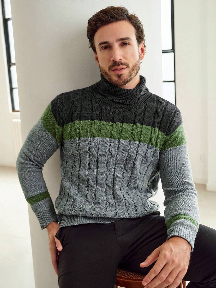 Manfinity Homme Men's Contrast Color Minimalist Casual Long Sleeve Sweater - Multicolor - View 1