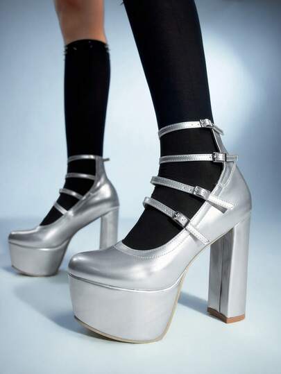 Sugerpunk Women's Fashionable Elegant Commuting Waterproof Platform Thick High Heel Pumps Valentine's Day