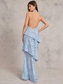 L'Amorae 女式露背多层荷叶边下摆性感时尚连衣裙 - 淺藍色 - 查看 2