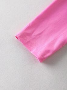 Mr Men Little Miss X SHEIN Young Girl Casual Daily Commute Cute Cartoon Letter Print Long Sleeve T-Shirt, Autumn/Spring - Pink - View 4