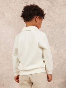 SUMWON Boys Cable Knit Polo Sweatshirt And Plaid Jogger Co-Ord Set With Collar And Drawstring - Apricot - View 2