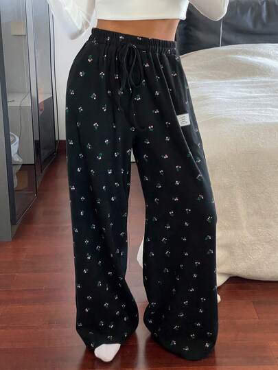 DAZY 女士直筒碎花抓绒睡裤，秋冬款