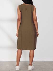 EMERY ROSE Áo sơ mi công sở thời trang không tay xẻ tà màu trơn dành cho nữ - màu nâu - Xem 3