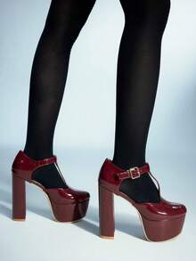 Sugerpunk Tacones altos de plataforma impermeables clásicos, elegantes y versátiles para ir al trabajo - Burdeos - Ver 3