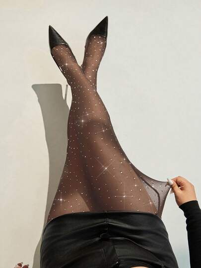 Auralis Plus Size Black Sheer Sexy Tights/Leggings For Party, Birthday, Date Night, Elegant Office Goth , JK Style, Glitter Mesh See-Through Valentine's Day Bottoms Spring