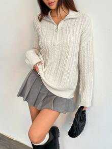 EMERY ROSE 女士复古图案高领拉链柔软毛衣，休闲针织上衣，秋冬