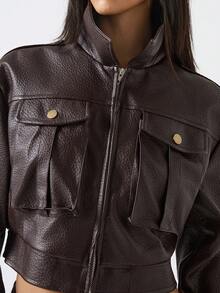 LYSMO 2026 New Arrive Minimalism Spring/Summer Women's Retro Cropped Jacket, Fashionable For Autumn - Brown - View 8